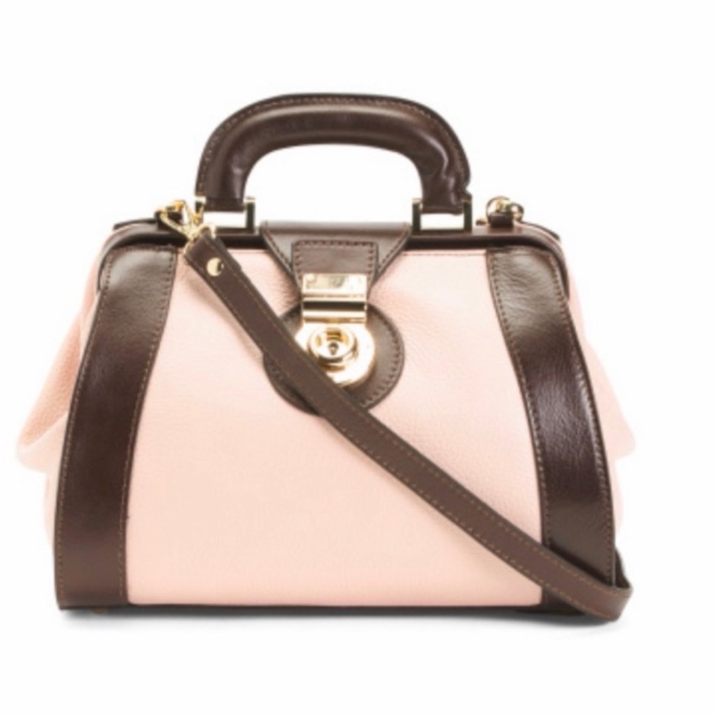 PINK BROWN LEATHER DOCTOR STYLE SATCHEL BAG MADE IN ITALY DIVINA FIRENZE - NEW